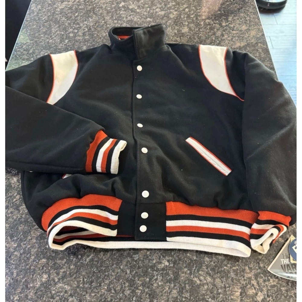 Holloway The Original Varsity Jacket Mens Large Black Orange White Letterman LG